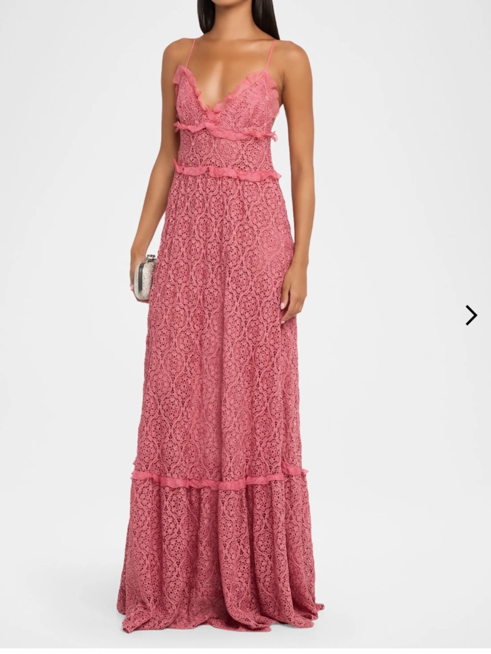 New without tags Lace Ruffle Spaghetti-Strap Maxi Dress in Dusty Rose